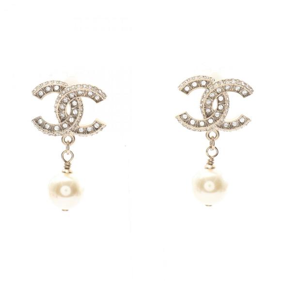 CHANEL Jewelry - CHANEL White Pearl Logo Earrings